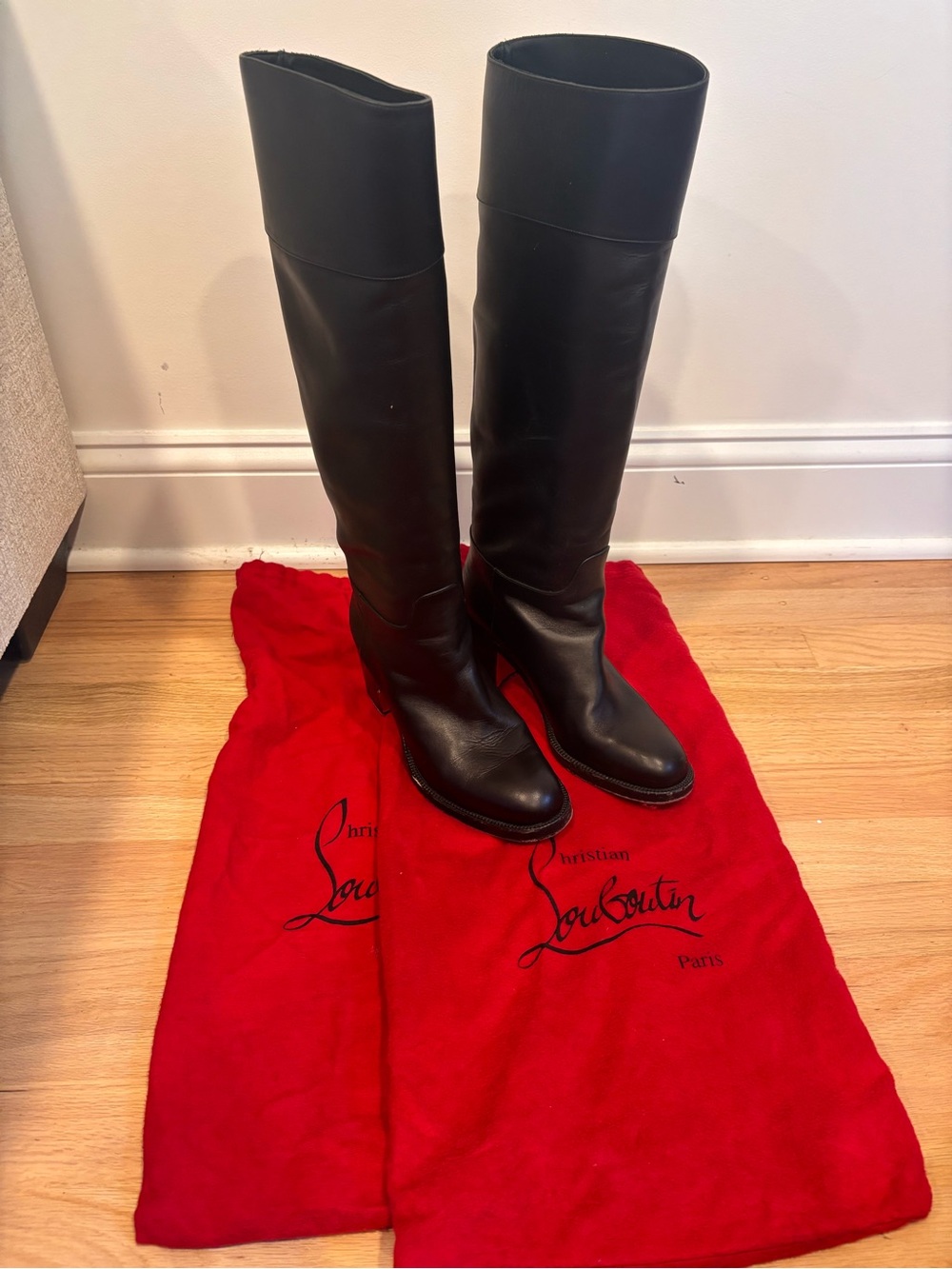 Christian Louboutin black leather knee-high boots size 37